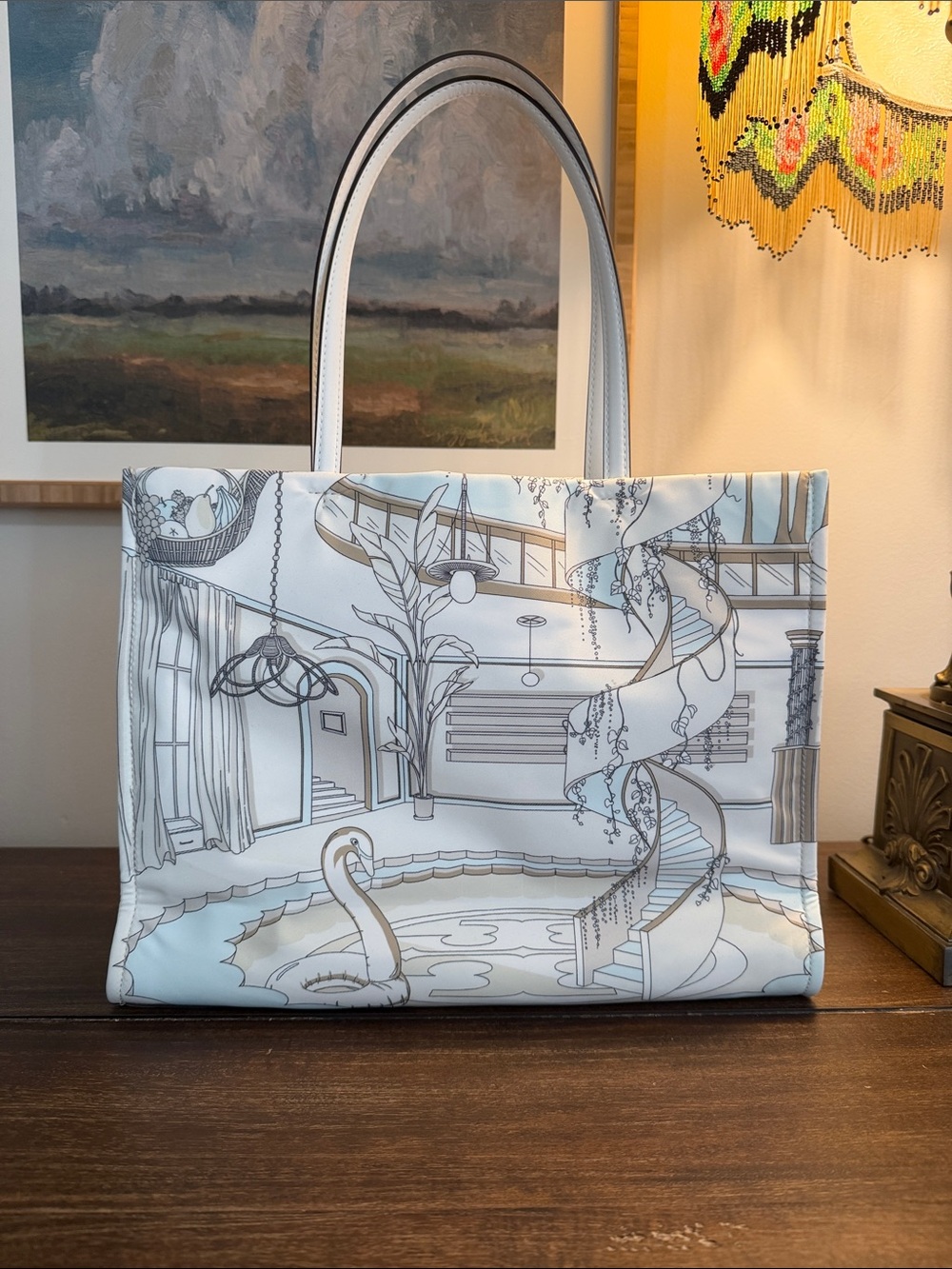 Tory Burch Pool Swan 🦢 Printed Ella Tote with Embossed Logo - Picture 4 of 13
